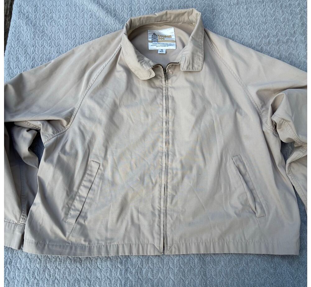 Vintage London Fog Harrington Jacket Tan Beige Windbreaker Zip Up Size 46